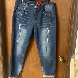 V Christina Rhinestones Embroidered Denim Jeans